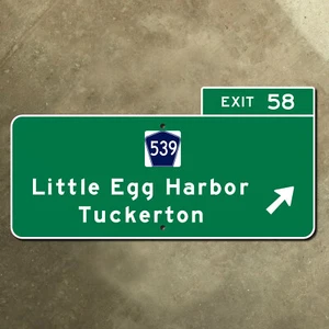 New Jersey Parkway route 539 Exit 58 Little Egg Harbor highway sign Garden 24x12 - Picture 1 of 2