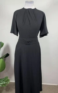 Pearl By Lela Rose Damen Gr. 2 Schwarz Fließendes Krepp Midi Kleid Schwarz - Bild 1 von 9