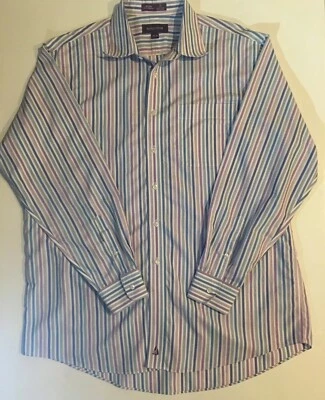 NORDSTROM Hombres Cuidado Inteligente Bolsillo Manga Larga 16.5-34 Blanco Azul Púrpura Rayas  Foto 1 de 4