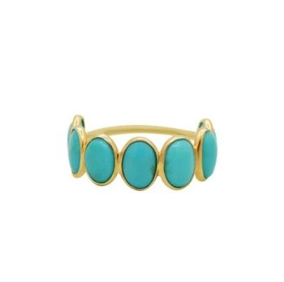 Conjunto de bisel turquesa natural de oro amarillo macizo de 18k banda de media eternidad anillo talla 7 Foto 1 de 4