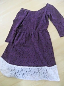 $62 Girls 10  Purple White ELLA MOSS Overlay Crochet Lace DRESS 2Pc V Back PARTY - Picture 1 of 11