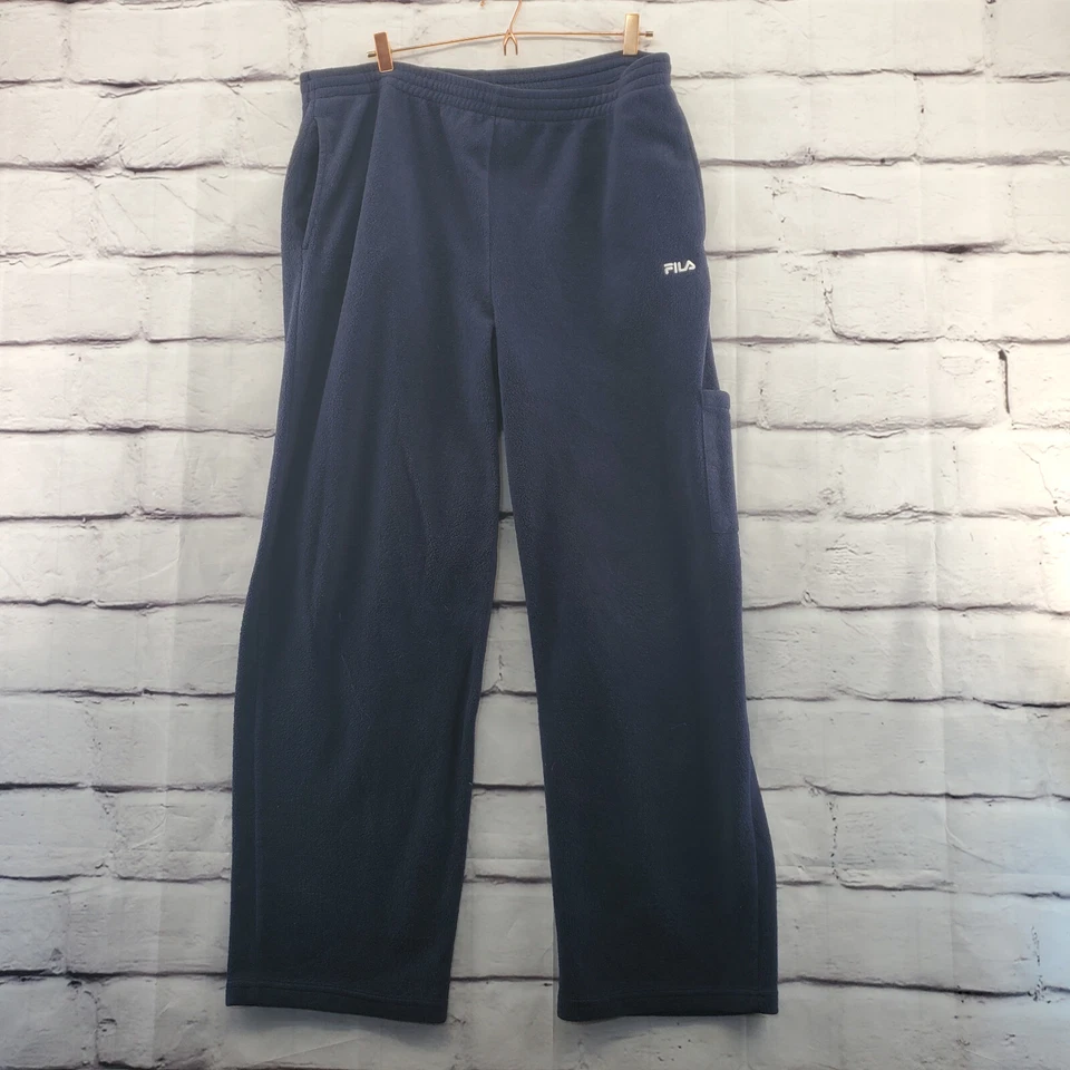 FILA Pants Mens XXL Cargo Fleece Pull On Drawstring Straight Navy Blue - Image 1 of 4