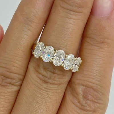 3Ct Oval Cut EF VVS-VS Lab Grown Diamond 5 Stone Engagement Ring 18K Yellow Gold - Image 1 of 4