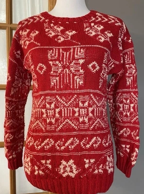 Suéter de pescadores años 70 para mujer talla M rojo tejido con cable calce ajustado Hong Kong Foto 1 de 4