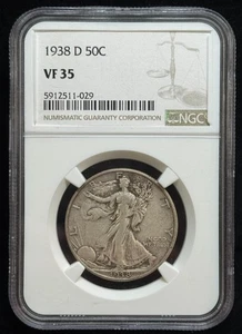 1938-D Walking Liberty Half Dollar 50c NGC VF35 Key Date - Picture 1 of 4