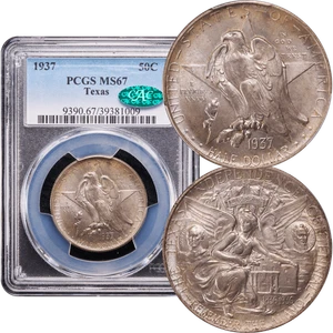1937 Texas Commemorative Half Dollar 50c PCGS MS67 CAC - Picture 1 of 5