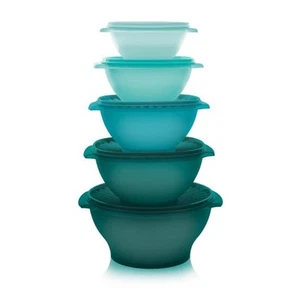 Tupperware CLASSIC SERVALIER BOWLS Green Shades 5 piece Set New - Picture 1 of 1