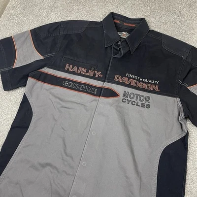 Camisa Harley Davidson Para Hombres L Mecánico Garaje Tienda Botón a Presión Motociclista Manga Corta Foto 1 de 4
