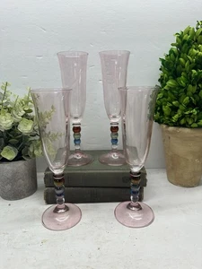 Cerve Italy Crystal Pink Iridescent Vintage Ball Stem Flutes Glass Set of (4) - Picture 1 of 7