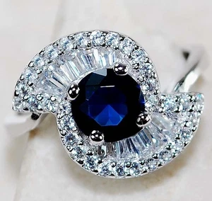 2CT Treated Blue Sapphire & Topaz 925 Solid Sterling Silver Ring Sz 7 MM1-5 - Picture 1 of 2
