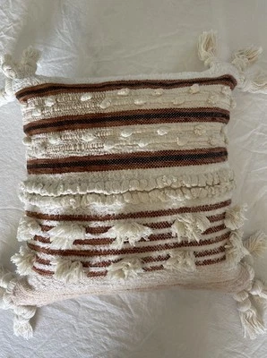 Juego de 2 fundas de almohada Anthropologie boho flecos algodón cuadrado decoración Foto 1 de 4