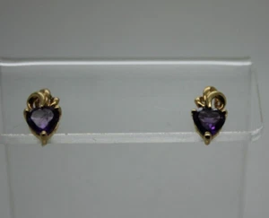 10k YELLOW GOLD HEART Cut AMETHYST SWIRL Design Earrings - Picture 1 of 12