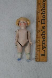 bisque jointed doll 4 in. girl socks shoes wig early 5000 mark 19th c early