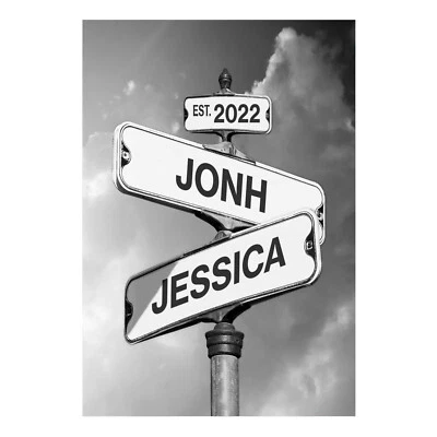 Crossroads Sign Couple's Name and Date on Street Sign Sky Vintage Matte Canvas
