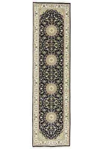 Blue Floral Oriental Runner Rug Indo-Nain Handmade Wool Hallway Carpet 3X10 ft - Picture 1 of 16