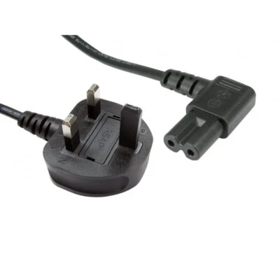 1.8m 90° Fig 8 Cable to UK Mains Plug Right Angled Power Lead Laptop Tape Video - Image 1 of 3