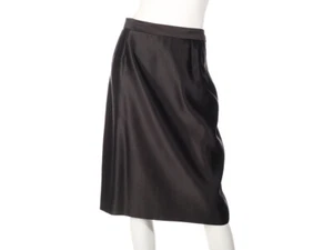 YSL YVES SAINT LAURENT Black Satin Skirt, Size 44 12 ~ A wardrobe staple! - Picture 1 of 8