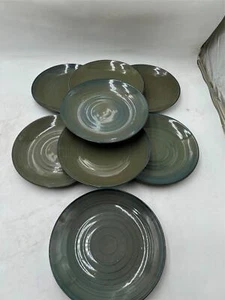 8) 222 FIFTH CRAFT LUNCHEON PLATES BLUISH GREEN 9.5" **READ** - Picture 1 of 3