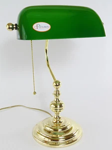 Lampada ministeriale da tavolo stile america da studio ottone lucido vetro verde - Foto 1 di 6