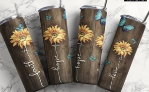 Love Hope Faith  Designed Skinny Tumbler 20 Oz With Lid And Straw - Picture 1 of 2