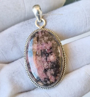 Magnificent Rhodonite Pendant 925 Sterling Silver Handmade Cute Jewelry PG3533 - Image 1 of 4