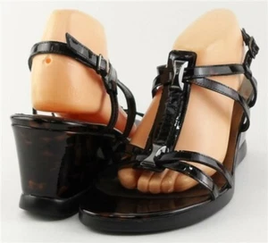 $265 STUART WEITZMAN DUALITY Cognac Tartaruga Patent Designer Wedges 10.5 - Picture 1 of 4