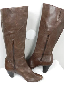 Audrey Brooke Boots Womens 10 Brown Leather Tall Knee High Boots Side Zip Heel - Picture 1 of 10