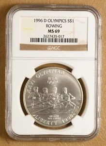 1996 Olympics Rowing Commemorative Silver Dollar NGC MS69 - Picture 1 of 2