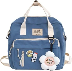 Kawaii Canvas School Backpack with Pendant, Laptop Shoulder Bag, Back to School - Picture 1 of 3