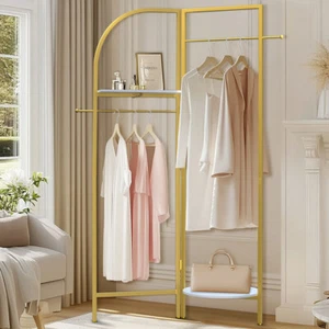 Adjustable Metal Clothes Coat Garment Hanging Rail Rack Hooks Storage Dual Stand - Picture 1 of 16