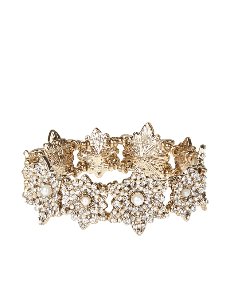 Neu Nwt Accessorize Perle Kristall Blumen Frower Miriam Stretch Armband - Bild 1 von 1