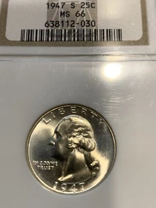 1947-S/S WASHINGTON QUARTER FS-502 RPM ERRORE 25 CENTESIMI LINGOTTO ARGENTO MS66 SEMBRA PL - Foto 1 di 5