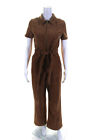 Alice+%2B+Olivia+Womens+Corduroy+Zippered+Short+Sleeved+Jumpsuit+Brown+Size+28
