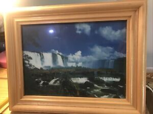 Vtg Framed Light Up Motion Waterfall Picture Boxes Shadow Box Moving Water