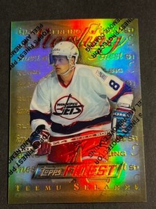 1995-96 Topps Finest GOLD RARE Refractor w/peel Teemu Selanne Jets #35
