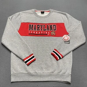 Maryland Terrapins Sweatshirt Mens Large Gray Red Logo Fleece Pullover College - Picture 1 of 11