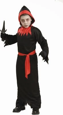 Fantasia de Halloween fantasia com capuz preto vermelho ceifador morte roupão terror - Imagem 1 de 2