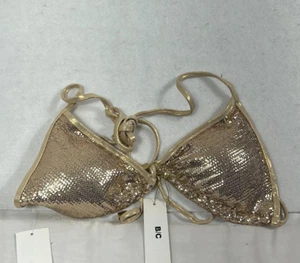 Shoshanna Gold Sequined Clean Metallic Triangle Bikini Swim Top Womens Size B/C - Picture 1 of 8