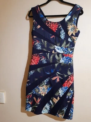 CAROLINE MORGAN BODYCON DRESS MULTI COLOUR BLUE SLEEVELESS SIZE 10 - image 1 of 4