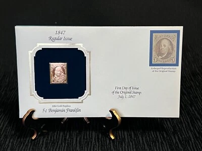 22kt Gold Replica First Day Of Issue July 1 1847 Benjamin Franklin 5 cent. #1 - Image 1 of 4