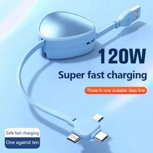 3 In 1 USB Charge Cable 6A 120W For Phone Retractable Portable Cable Charging JW - Zdjęcie 1 z 17