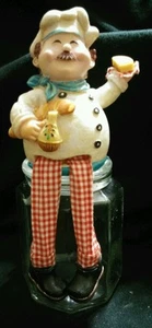 GLASS CANISTER JAR CONTAINER KITCHEN STORAGE W/RESIN BAKER MAN SITTING ON TOP - Picture 1 of 2