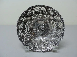 ANTIQUE CONTINENTAL STERLING SILVER SMALL DISH / BOWL with CHERUBS - Picture 1 of 10