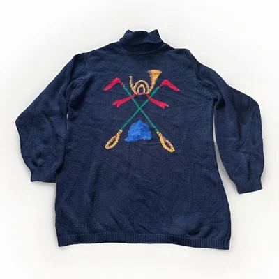 Suéter Grueso De Colección Años 90 Talbots Caballo Ecuestre Algodón Cuello Alto Para Hombres M Azul Marino Foto 1 de 4
