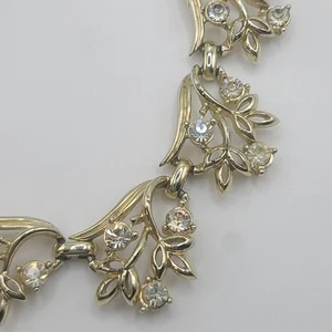 Vintage Coro Necklace Rhinestone Gold Tone 15" - Picture 1 of 15