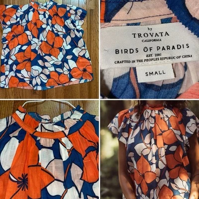 Camisa TROVATA $258 Carla Cuello Alto Guirnalda Roja Pequeña Nueva Sin Etiquetas Foto 1 de 4