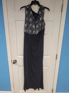 Connected Maxi Dress Womens 16 Black And White Lace Textured Draped Stretch - Picture 1 of 15