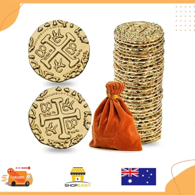 Metal Pirate Coins, Prefdo 35PCS X Large Gold Treasure Coin Set Spanish Doubloon - image 1 of 4