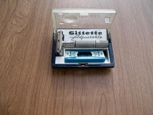 VINTAGE GILLETTE FAT BOY VERSTELLBARER SICHERHEITSRASIERER E-1 MIT ETUI & KLINGENSPENDER - Bild 1 von 13