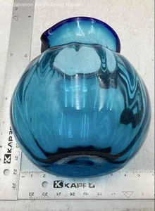 Blue Glass Round Shape Mid-Century Serving Pitcher With Black Handle - Picture 1 of 6